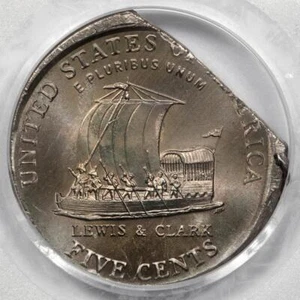 2004 PCGS MS64 Broadstruck And 15% Straight Clip Keelboat Nickel Mint Error Rare - Picture 1 of 4