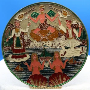 Vintage Messing Wandkunst mit Emaille Inlay Szene - Bild 1 von 3