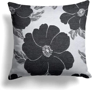Poppy Black Cushion Cover Chenille Thick Soft Woven 22" - 55cm Grey Silver White - Picture 1 of 5