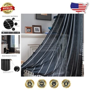 Boho Chic Black Striped Curtains, 52"w x 63"l - Perfect for Living Room & Dining - Picture 1 of 10