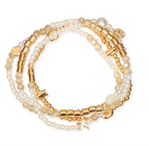 STYLE & CO GOLD WHITE TONE 4 PCS STAR CHARM STRETCH BEAD BRACELET BRAND NEW NWT - Picture 1 of 5