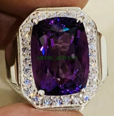Natural Amethyst Gemstone with 925 Sterling Silver Ring for Men's #129 - Image 1 of 4