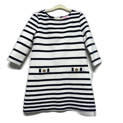 Lilly Pulitzer Dress Charlene Girls Small 4-6 Shift Stripe Nautical Blue White - Image 1 of 4