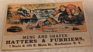 *SCARCE* Victorian Trade Card Meng & Shafer Cappellai & Furriers Rochester NY - Foto 1 di 2