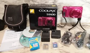RED Nikon COOLPIX S9100 12.1MP 18x Zoom HD Digital Camera in BOX w/ Many EXTRAS - Picture 1 of 12