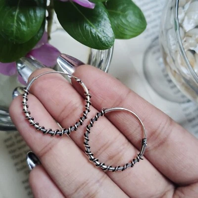 Boho 925 Sterling Silver Plated Bali | Latch Back hoop earrings~Fashion jewelry~ - Image 1 of 4
