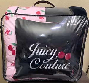 Juicy Couture KING 4pc Reversible Comforter Set Plush Black/Pink with Cherries - Picture 1 of 8