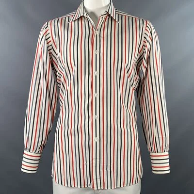 TURNBULL & ASSER Vintage Size L White Blue Red Stripe Cotton Long Sleeve Shirt - Image 1 of 4