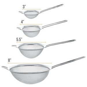 U.S. Kitchen Supply Fine Mesh Stainless Steel Strainer Set, 4 Sizes 3, 4, 5.5 8"
