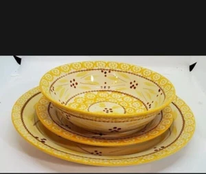 Temptations Old World Yellow 3 Pc Place Setting, Dinner Plate, Salad Plate, Bowl - Picture 1 of 8