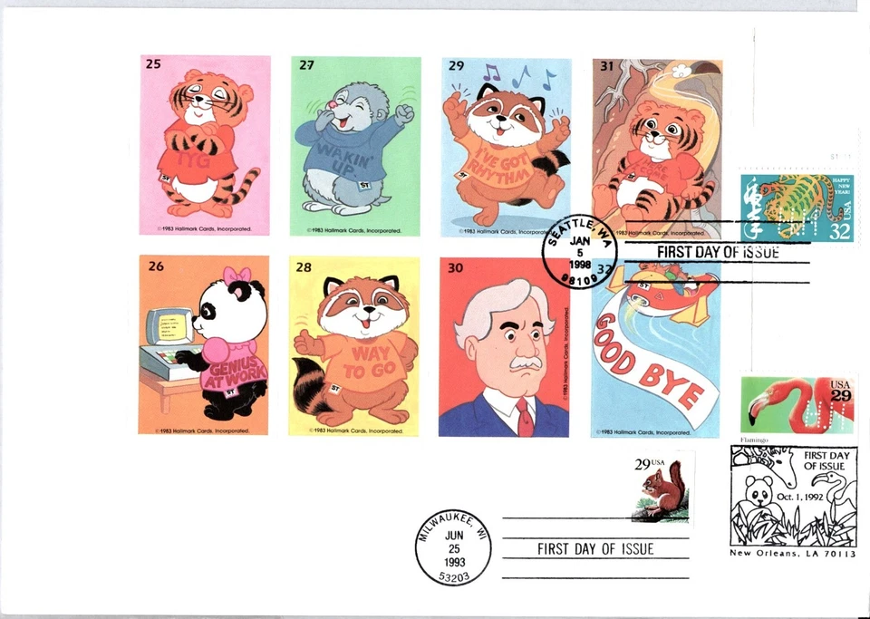 #3179 YEAR OF THE TIGER #2707 FLAMINGO #2489 SQUIRREL NAKANO PERFINS COMBO FDC - Image 1 of 1