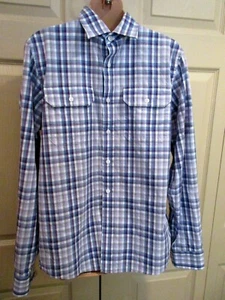 Michael Kors Mens MEDIUM PLAID BUTTON DOWN Long Sleeve Dress Shirt PURPLE BLUE  - Picture 1 of 7