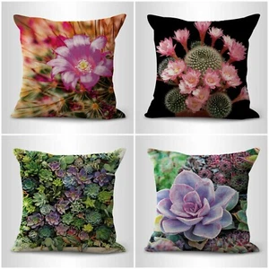 set of 4 Cactus succulents blossom pillow covers decorative - Picture 1 of 9