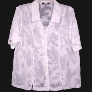 G. Lance blusa donna taglia 2X trasparente manica corta bottoni davanti bianca floreale - Foto 1 di 9