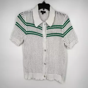Cárdigan Suéter Ontwelfth Mujer Medio Abierto Tejido Blanco Verde Rayas Cuello - Imagen 1 de 9