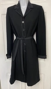 VTG Ann Taylor Coat Dress 4P Black Collared Button Down Belted Classic Pinstripe - Picture 1 of 7