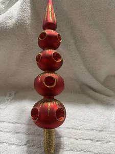Red 4 Tier Indented Glass Christmas Tree Topper Finial 19" - Picture 1 of 9