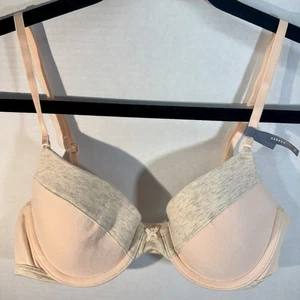 Aerie Hannah Bra 34A Cotton Lightly Lined Underwire Adjustable Strap Peach Gray - Picture 1 of 9