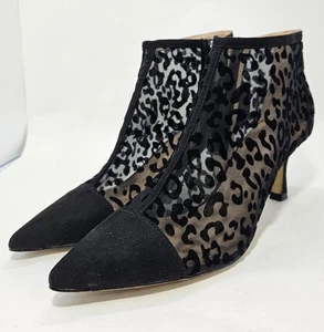 Botines de vestir Charles by Charles David Abena para mujer talla 8M malla de leopardo negro - Imagen 1 de 8