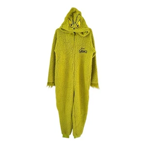 Der Grinch Einteiler Pyjama Kostüm mit Kapuze Größe Erwachsene Small grün - Bild 1 von 20