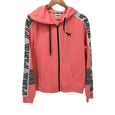 ROSA Victoria's Secret Sudadera con Capucha Mujer Grande Cremallera Completa Chaqueta Polar Mangas LOGO Foto 1 de 4