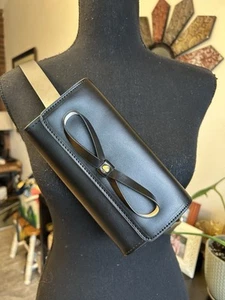 KATE SPADE NEW YORK SMOOTH LEATHER BELT BAG WITH BOW AND LOGO BLACK L/XL - Picture 1 of 6
