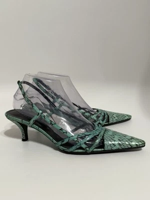 Vtg Dolce & Gabbana Turquoise Blue Snakeskin Slingback Heels 39 - Image 1 of 4