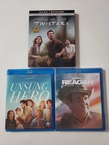 3 BLU-RAY MOVIE LOT, TWISTERS + UNSUNG HERO + REAGAN, - Picture 1 of 2
