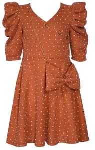 NEW Bonnie Jean Girls Size 12 "ORANGE SPICE POM-POM" Sweater Dress Bow Bag NWT - Picture 1 of 3