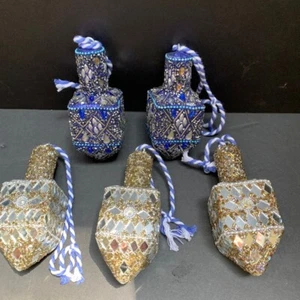 5 Lot Dreidel Chanukka Ornamente Glitzer 4,5" Spiegel/Glasperlen Dreidle SCHÖN - Bild 1 von 23