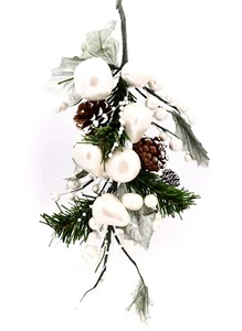 Christmas Pearl Fruit Pine Cone Branch DecorationPearls,Leaves,Stem,16"x6"x3" - Picture 1 of 4