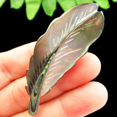62x22x4mm Natural Abalone Shell Feather Pendant Bead Brooch FSH07085 - Image 1 of 3