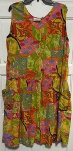 Vintage Adrian Jordan Damen Gr. 18/20 Baumwolle ärmellos Knopfleiste Hauskleid Taschen - Bild 1 von 7