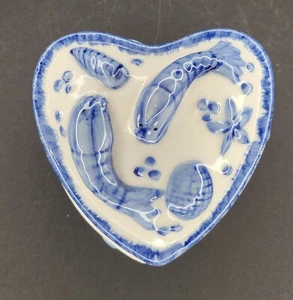 Nautical Trinket Dish - Heart - Pisces Fish Shell Blue and White Starfish  - Picture 1 of 5