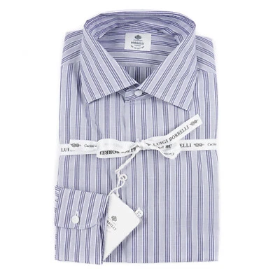 Luigi Borrelli Napoli Blue-Gray and White Striped Cotton Dress Shirt 15.5 NWT - Image 1 of 4