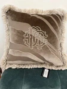 Roberto Cavalli Decorative Pillow Monogram 16x16 Velvet / Silk NWT - Picture 1 of 8