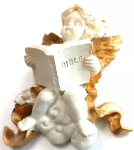 Angel Bible Ornament Gold Tone Wings Serene Youthful Reading 4 Inch - Picture 1 of 6