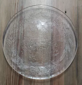 Vintage 1987 Ethan Allen Etched Glass Christmas Platter Santa Cookie Plate - Picture 1 of 4
