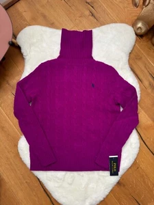 Polo Ralph Lauren Wool Cashmere Cable Roll Neck Jumper Magenta Purple size S L - Picture 1 of 17