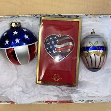 RARE 3 USA Patriotic Mercury Glass Ball, Egg & Lenox Metal Heart  Ornaments