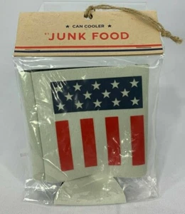 Junk Food Beer Soda Can Cooler Insulator American Flag Peace Sign Red White Blue - Picture 1 of 6