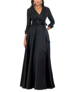 Xscape Black Sequin Long Sleeve Tux Ballgown Size 6 $298 - Picture 1 of 4