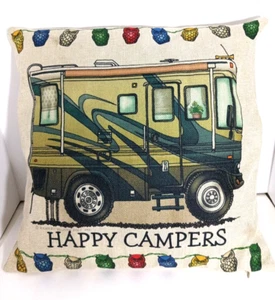 Happy Camper Throw Pillow Decor  Pillows- 17"x17" - Beige Background - New - Picture 1 of 4