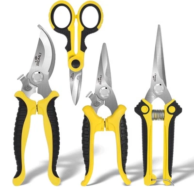 4-Pack Garden Scissors Set-Yellow-Stainless Steel Pruning &Floral Shears with... - Image 1 of 4