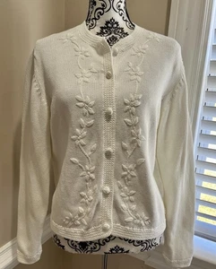 Cárdigan Bordado Floral Algodón Lands' End De Colección Talla S Marfil Clásico Casa de Campo - Imagen 1 de 12