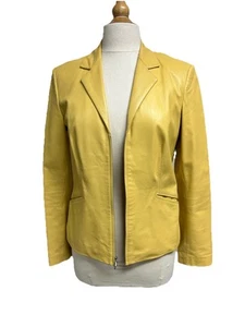 Ann Taylor Fine Leather Zip Blazer in Butterscotch Color Sz Small - Picture 1 of 13