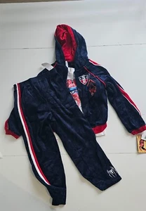 Spider Man Rare Vintage Boys Velvet Tracksuit 3 Piece Set Blue Size 6 NWT - Picture 1 of 3