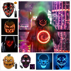 Neon Stitches Halloween Mask LED Light Up Costume Party Purge Rave Cosplay Masks