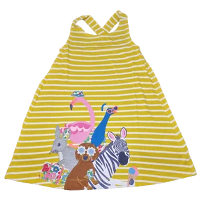 Ex Boden Girls Dress Mini Safari Animal Print Yellow Summer Cotton NEW 2-12 Yrs - Picture 1 of 7