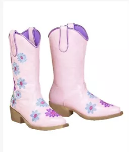 Girls Cowboy Boot Pull On Size 3 Big Kid - Pink Daisy - Picture 1 of 6